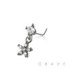 MULTI CZ FLOWER STAR DANGLE CZ 316L SURGICAL STEEL L-SHAPE NOSE RING